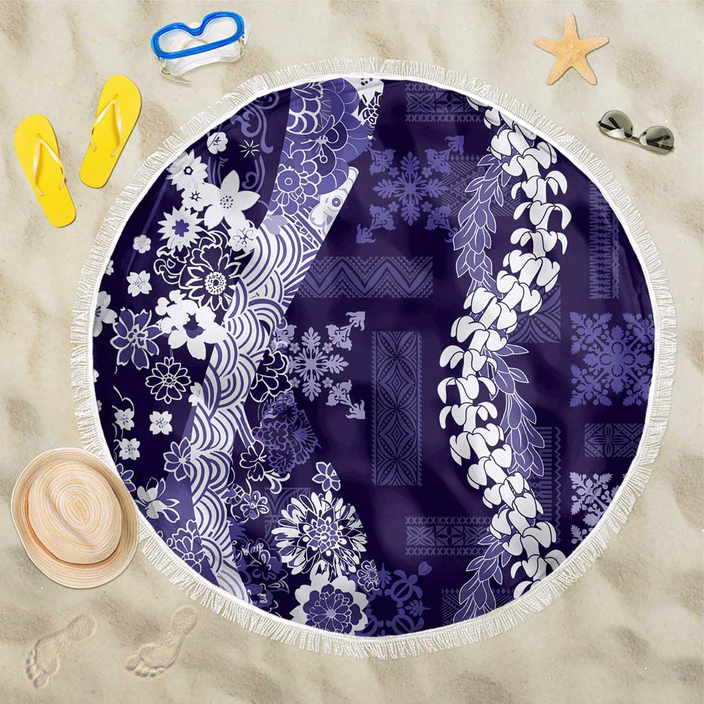 Hawaii Puakenikeni and Maile Lei Beach Blanket Purple Japanese Wave Style LT9 One Size 150cm Purple - Polynesian Pride