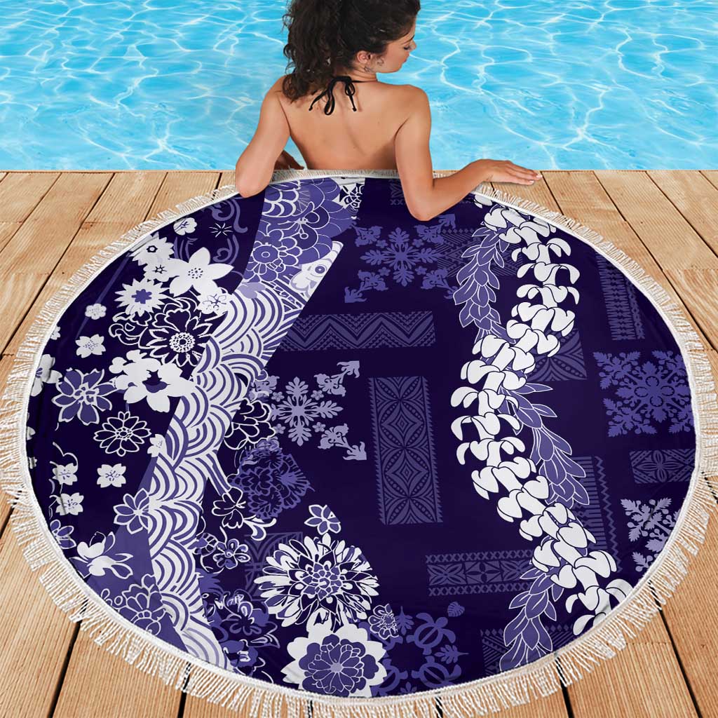 Hawaii Puakenikeni and Maile Lei Beach Blanket Purple Japanese Wave Style LT9 - Polynesian Pride