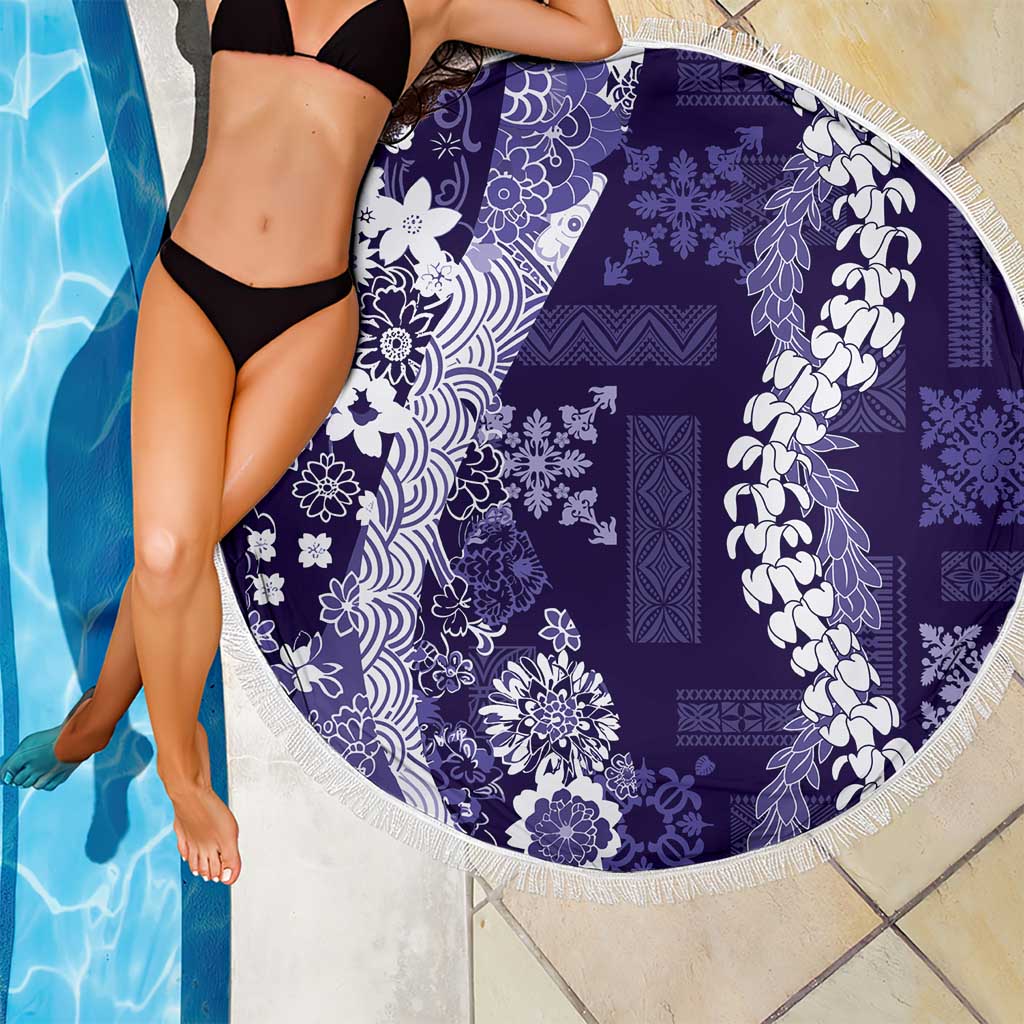 Hawaii Puakenikeni and Maile Lei Beach Blanket Purple Japanese Wave Style LT9 - Polynesian Pride