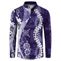 Hawaii Puakenikeni and Maile Lei Button Sweatshirt Purple Japanese Wave Style LT9 Purple - Polynesian Pride