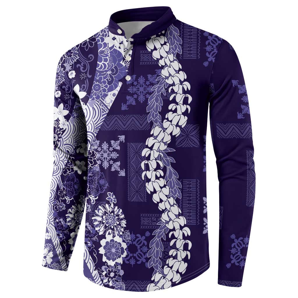 Hawaii Puakenikeni and Maile Lei Button Sweatshirt Purple Japanese Wave Style LT9 - Polynesian Pride