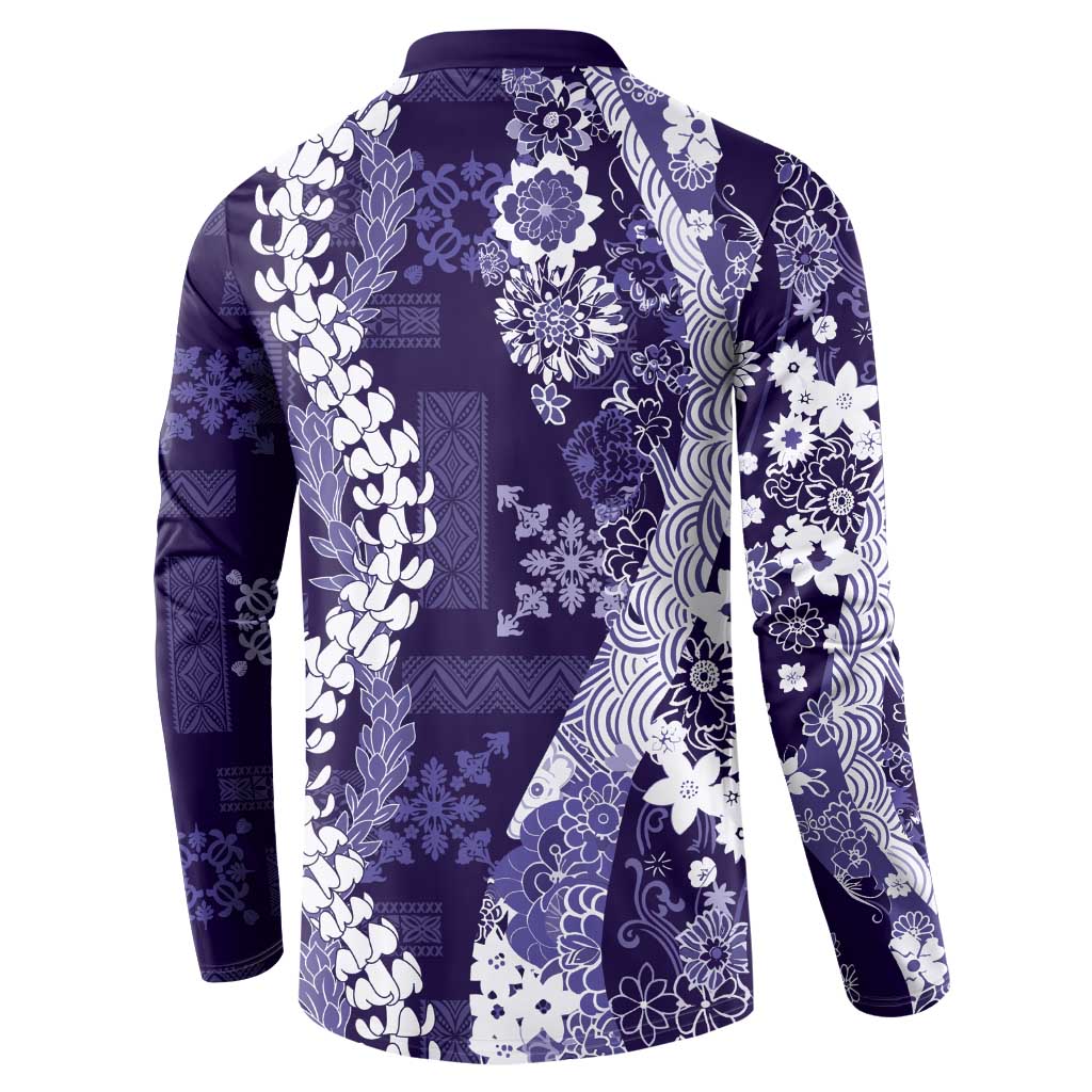 Hawaii Puakenikeni and Maile Lei Button Sweatshirt Purple Japanese Wave Style LT9 - Polynesian Pride