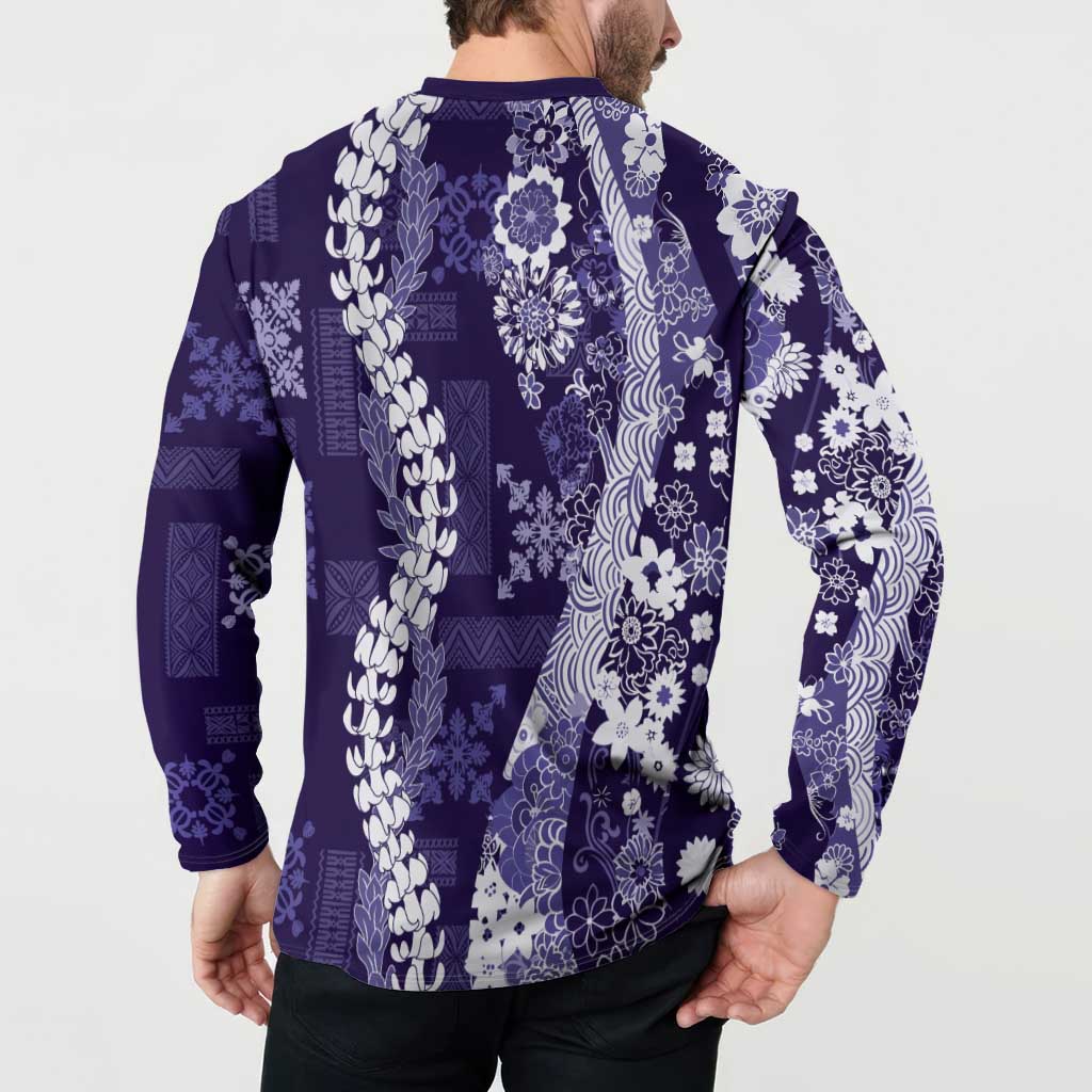 Hawaii Puakenikeni and Maile Lei Button Sweatshirt Purple Japanese Wave Style LT9 - Polynesian Pride