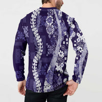 Hawaii Puakenikeni and Maile Lei Button Sweatshirt Purple Japanese Wave Style LT9 - Polynesian Pride