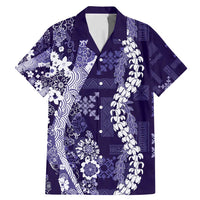 Hawaii Puakenikeni and Maile Lei Family Matching Mermaid Dress and Hawaiian Shirt Purple Japanese Wave Style - Polynesian Pride