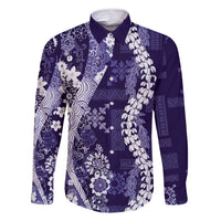 Hawaii Puakenikeni and Maile Lei Family Matching Mermaid Dress and Hawaiian Shirt Purple Japanese Wave Style - Polynesian Pride
