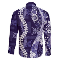Hawaii Puakenikeni and Maile Lei Family Matching Mermaid Dress and Hawaiian Shirt Purple Japanese Wave Style - Polynesian Pride