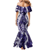 Hawaii Puakenikeni and Maile Lei Family Matching Mermaid Dress and Hawaiian Shirt Purple Japanese Wave Style - Polynesian Pride