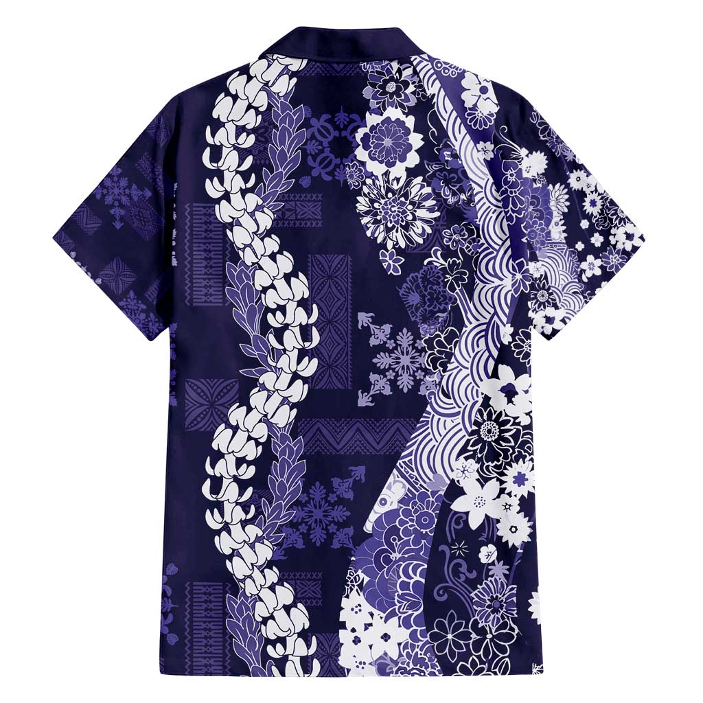 Hawaii Puakenikeni and Maile Lei Family Matching Off Shoulder Maxi Dress and Hawaiian Shirt Purple Japanese Wave Style - Polynesian Pride