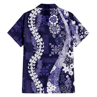 Hawaii Puakenikeni and Maile Lei Family Matching Off Shoulder Maxi Dress and Hawaiian Shirt Purple Japanese Wave Style - Polynesian Pride