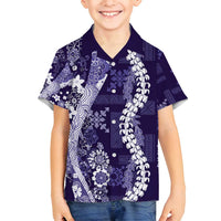 Hawaii Puakenikeni and Maile Lei Family Matching Off Shoulder Maxi Dress and Hawaiian Shirt Purple Japanese Wave Style - Polynesian Pride