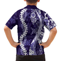 Hawaii Puakenikeni and Maile Lei Family Matching Short Sleeve Bodycon Dress and Hawaiian Shirt Purple Japanese Wave Style - Polynesian Pride