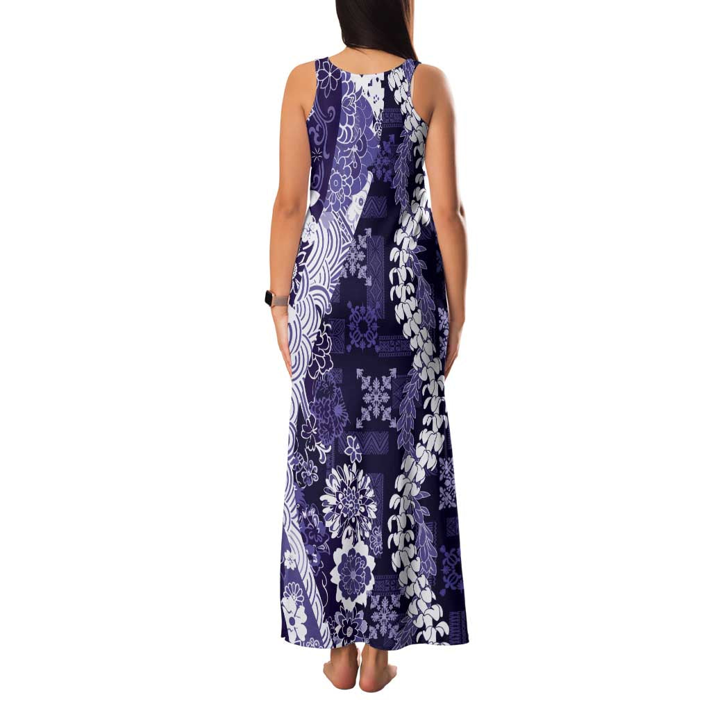 Hawaii Puakenikeni and Maile Lei Family Matching Tank Maxi Dress and Hawaiian Shirt Purple Japanese Wave Style - Polynesian Pride