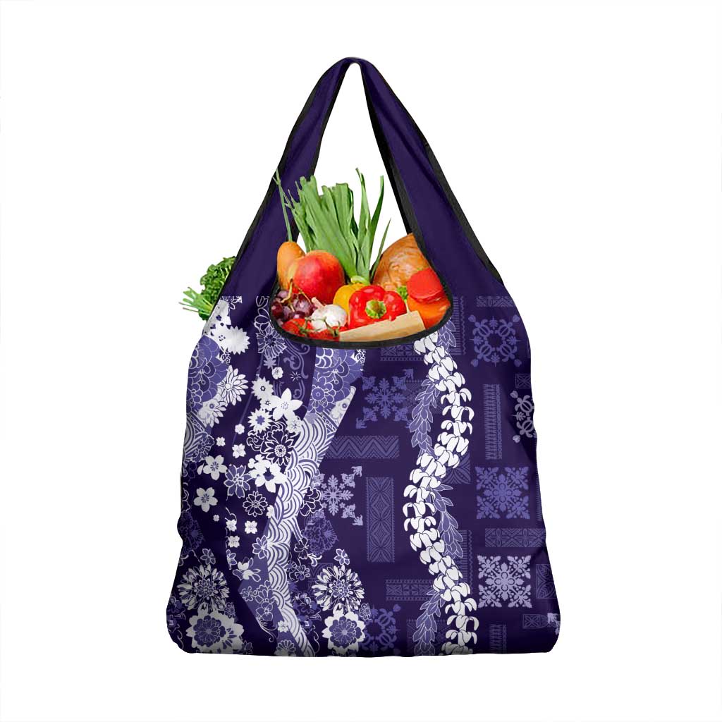 Hawaii Puakenikeni and Maile Lei Grocery Bag Purple Japanese Wave Style LT9 1-pack One Size Purple - Polynesian Pride