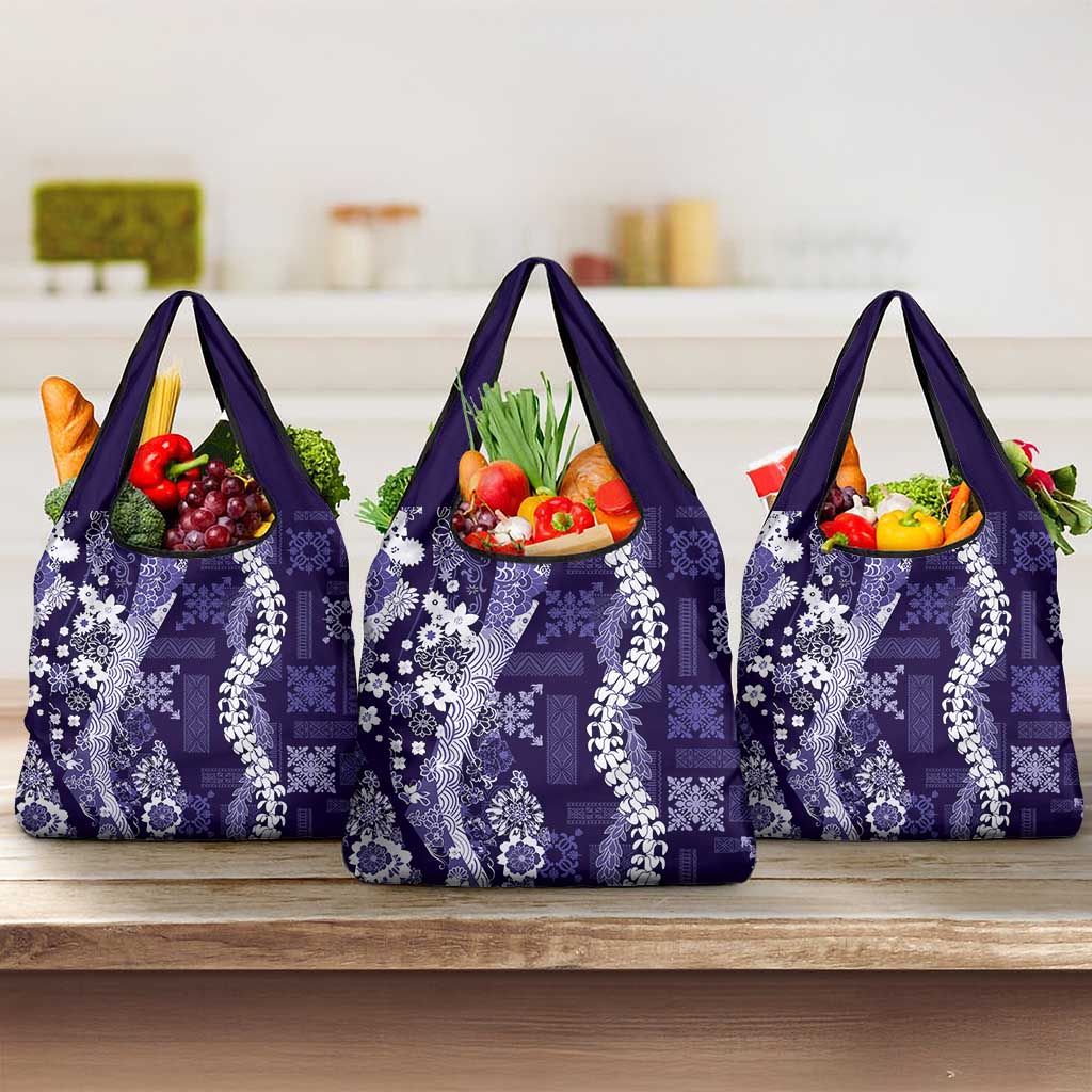 Hawaii Puakenikeni and Maile Lei Grocery Bag Purple Japanese Wave Style LT9 3-pack One Size Purple - Polynesian Pride