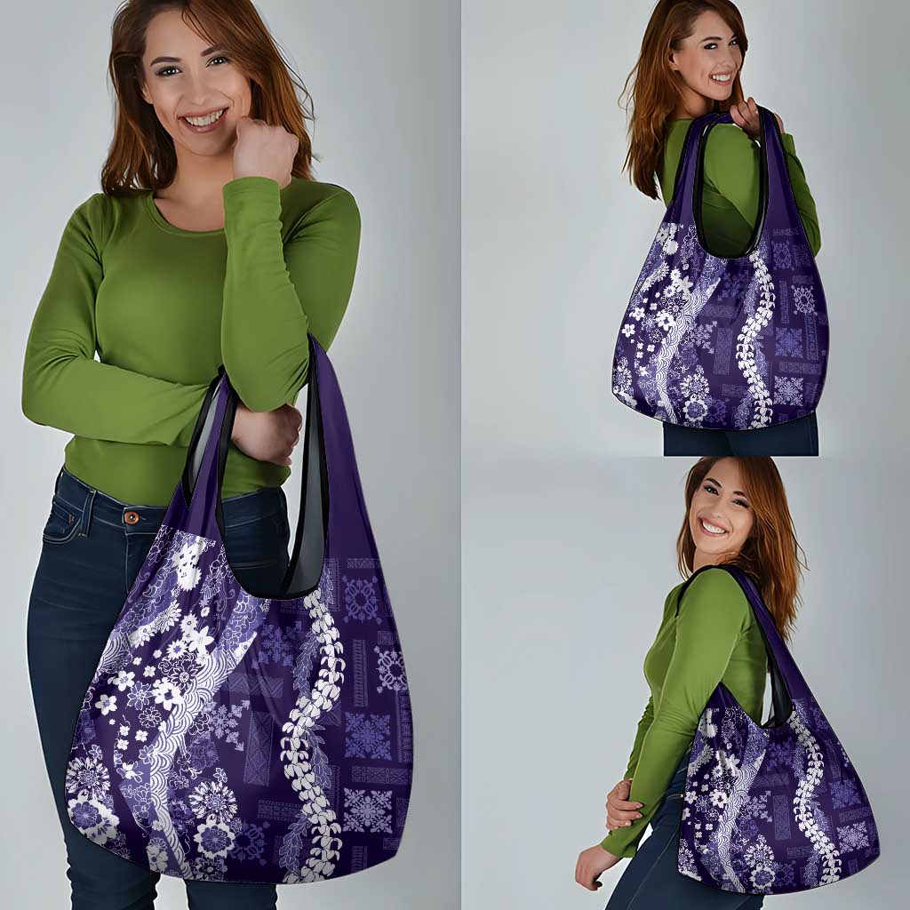 Hawaii Puakenikeni and Maile Lei Grocery Bag Purple Japanese Wave Style LT9 - Polynesian Pride
