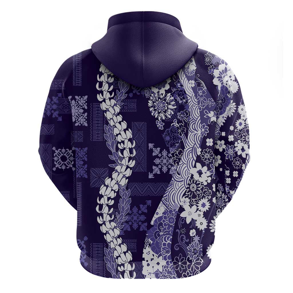 Hawaii Puakenikeni and Maile Lei Hoodie Purple Japanese Wave Style - Polynesian Pride