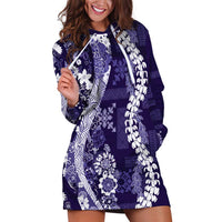 Hawaii Puakenikeni and Maile Lei Hoodie Dress Purple Japanese Wave Style - Polynesian Pride