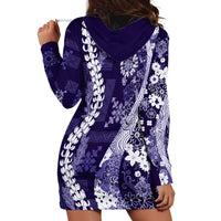 Hawaii Puakenikeni and Maile Lei Hoodie Dress Purple Japanese Wave Style - Polynesian Pride