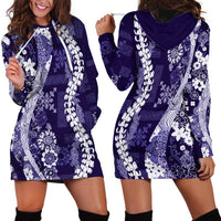 Hawaii Puakenikeni and Maile Lei Hoodie Dress Purple Japanese Wave Style - Polynesian Pride