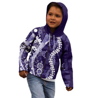 Hawaii Puakenikeni and Maile Lei Kid Hoodie Purple Japanese Wave Style - Polynesian Pride