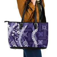 Hawaii Puakenikeni and Maile Lei Leather Tote Bag Purple Japanese Wave Style - Polynesian Pride