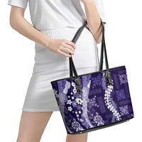 Hawaii Puakenikeni and Maile Lei Leather Tote Bag Purple Japanese Wave Style - Polynesian Pride