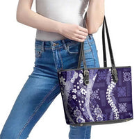 Hawaii Puakenikeni and Maile Lei Leather Tote Bag Purple Japanese Wave Style - Polynesian Pride