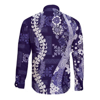 Hawaii Puakenikeni and Maile Lei Long Sleeve Button Shirt Purple Japanese Wave Style LT9 - Polynesian Pride