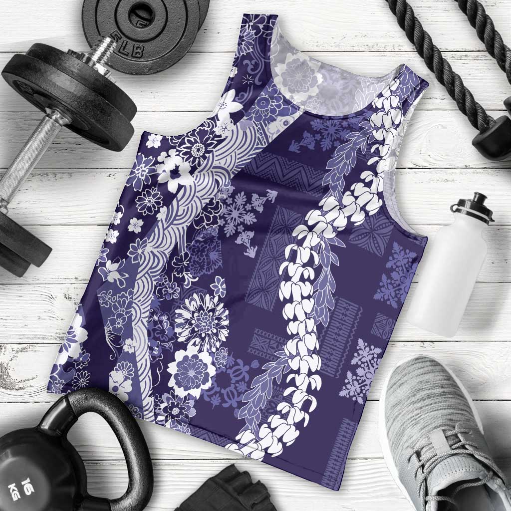 Hawaii Puakenikeni and Maile Lei Men Tank Top Purple Japanese Wave Style LT9 - Polynesian Pride