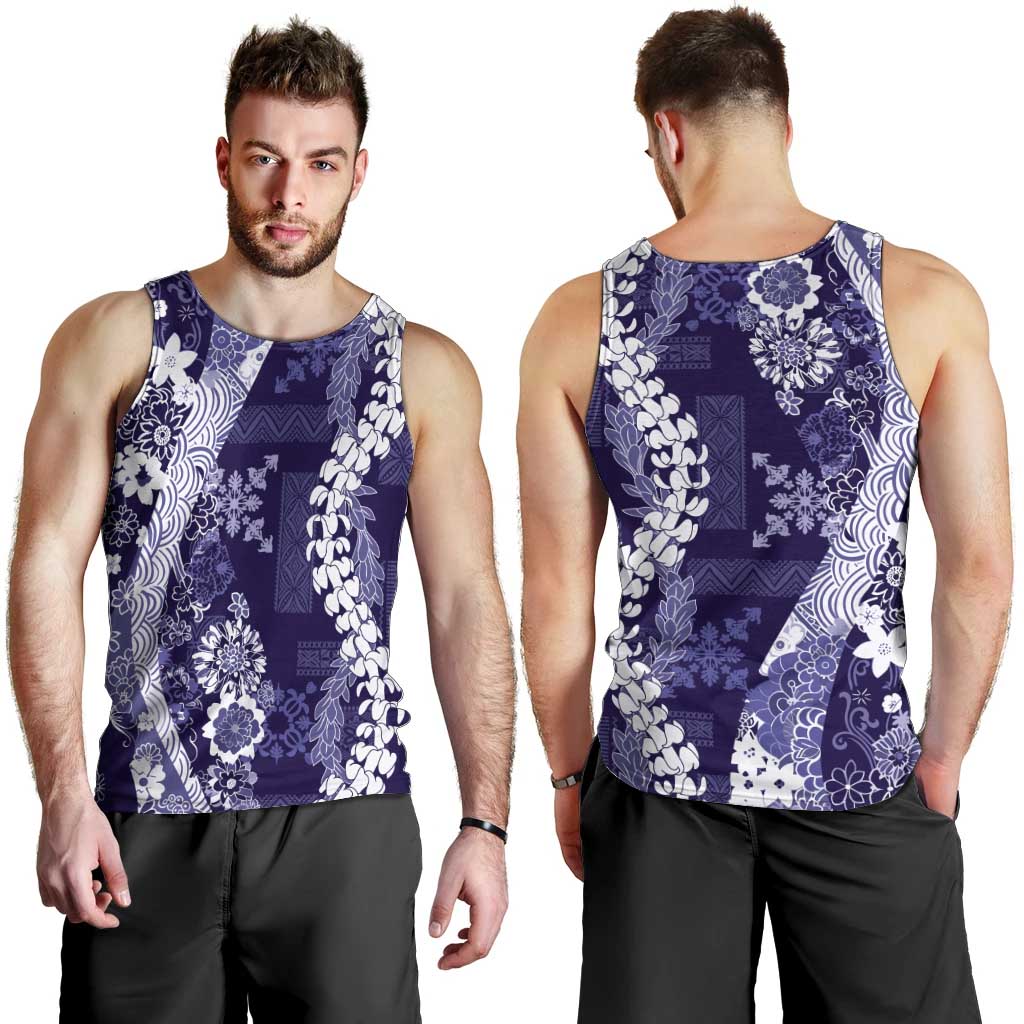 Hawaii Puakenikeni and Maile Lei Men Tank Top Purple Japanese Wave Style LT9 - Polynesian Pride