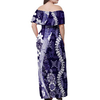 Hawaii Puakenikeni and Maile Lei Off Shoulder Maxi Dress Purple Japanese Wave Style LT9 - Polynesian Pride