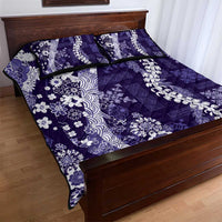 Hawaii Puakenikeni and Maile Lei Quilt Bed Set Purple Japanese Wave Style - Polynesian Pride