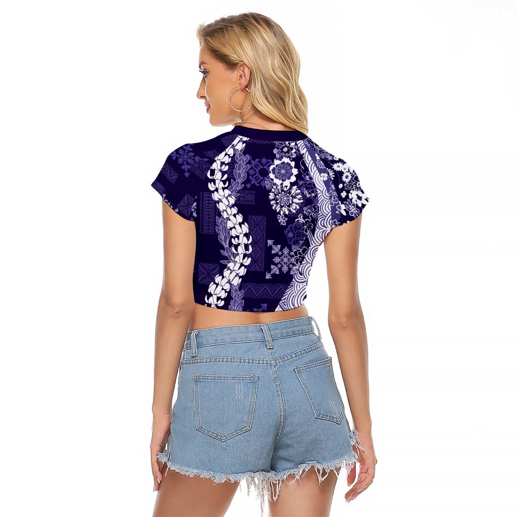 Hawaii Puakenikeni and Maile Lei Raglan Cropped T Shirt Purple Japanese Wave Style LT9 - Polynesian Pride
