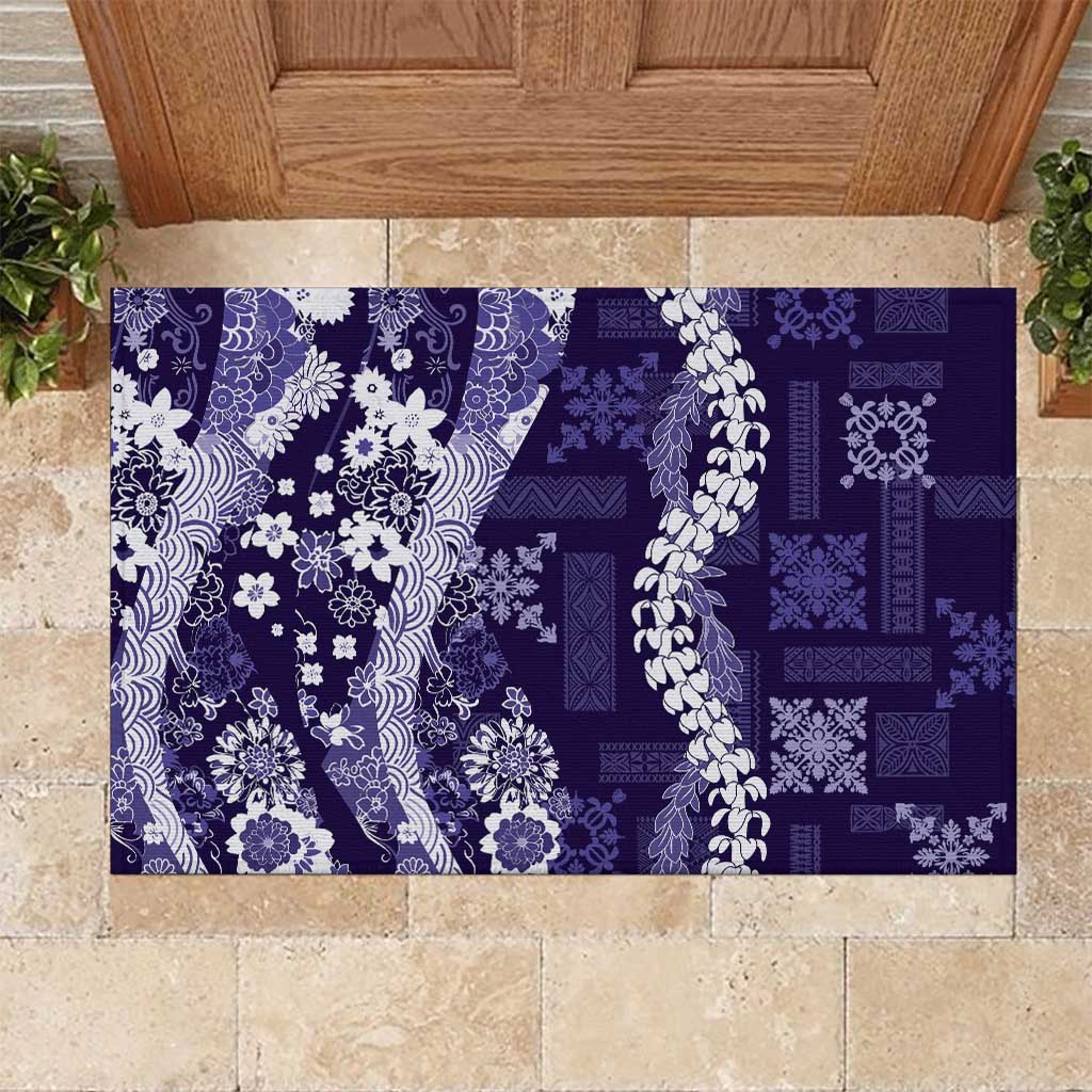 Hawaii Puakenikeni and Maile Lei Rubber Doormat Purple Japanese Wave Style LT9 Purple - Polynesian Pride