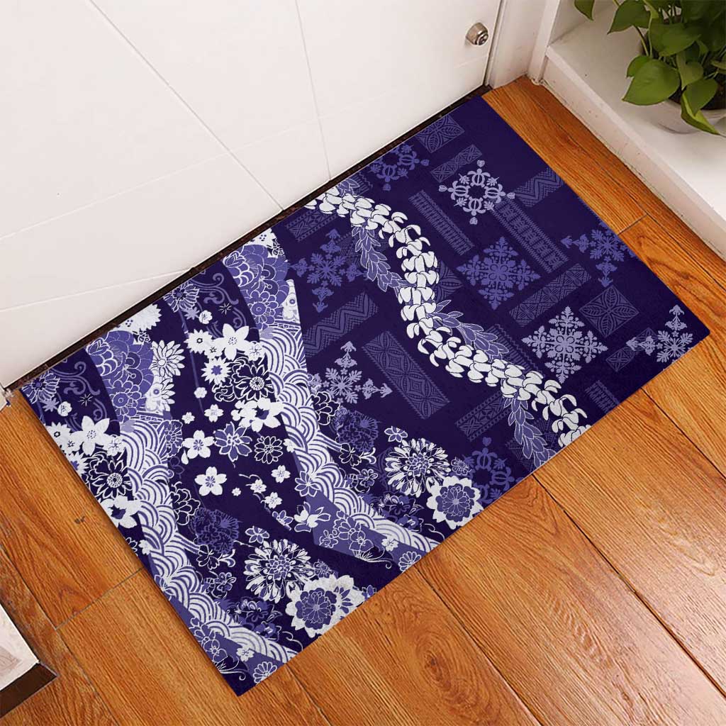 Hawaii Puakenikeni and Maile Lei Rubber Doormat Purple Japanese Wave Style LT9 - Polynesian Pride