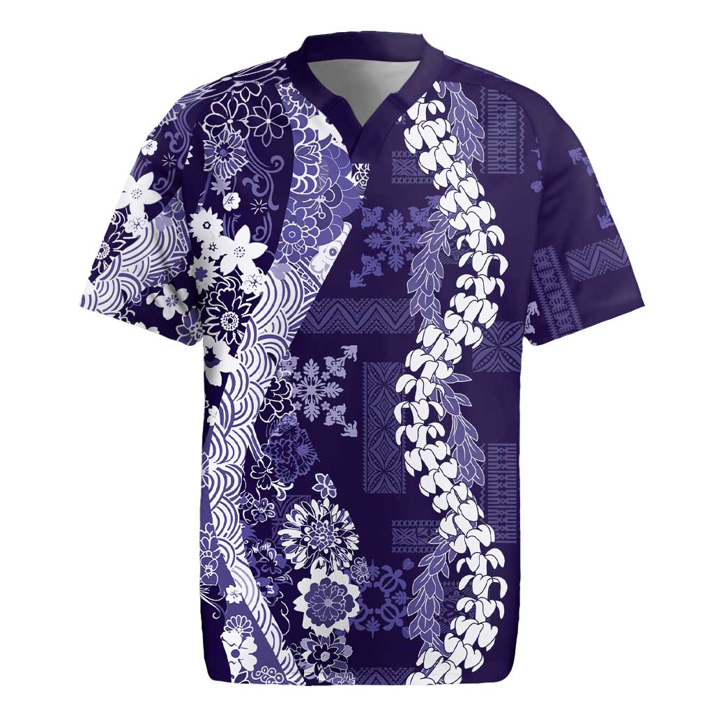 Hawaii Puakenikeni and Maile Lei Rugby Jersey Purple Japanese Wave Style LT9 Purple - Polynesian Pride