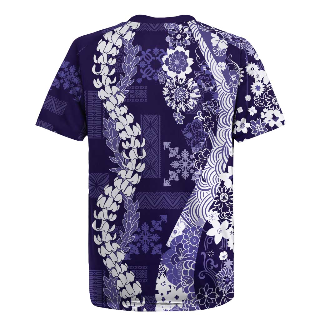Hawaii Puakenikeni and Maile Lei Rugby Jersey Purple Japanese Wave Style LT9 - Polynesian Pride