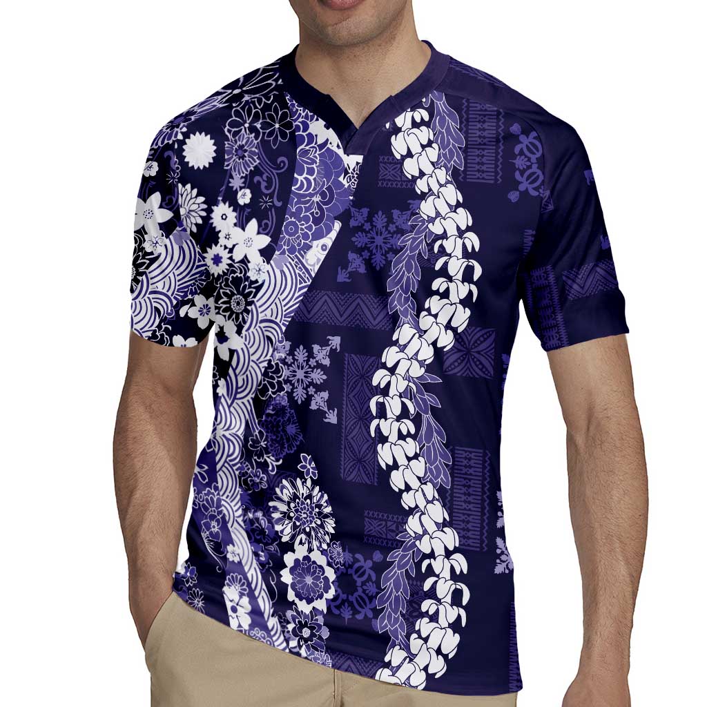 Hawaii Puakenikeni and Maile Lei Rugby Jersey Purple Japanese Wave Style LT9 - Polynesian Pride