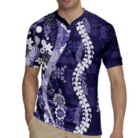 Hawaii Puakenikeni and Maile Lei Rugby Jersey Purple Japanese Wave Style LT9 - Polynesian Pride