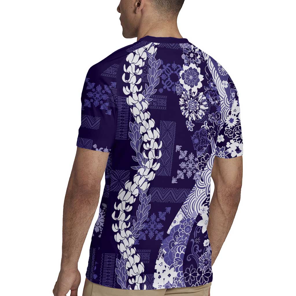 Hawaii Puakenikeni and Maile Lei Rugby Jersey Purple Japanese Wave Style LT9 - Polynesian Pride