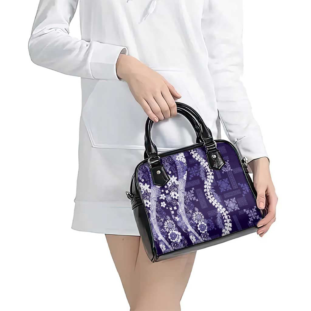 Hawaii Puakenikeni and Maile Lei Shoulder Handbag Purple Japanese Wave Style - Polynesian Pride
