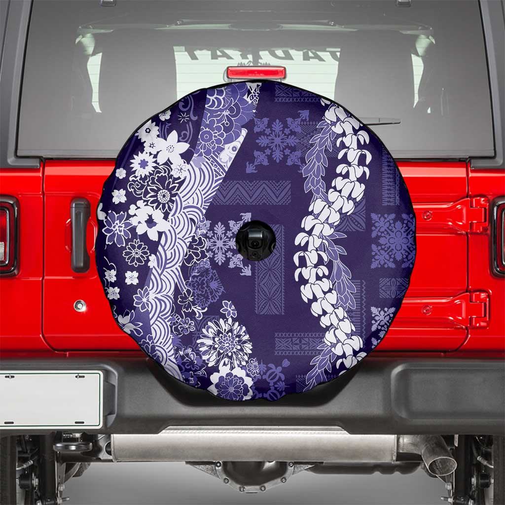 Hawaii Puakenikeni and Maile Lei Spare Tire Cover Purple Japanese Wave Style - Polynesian Pride