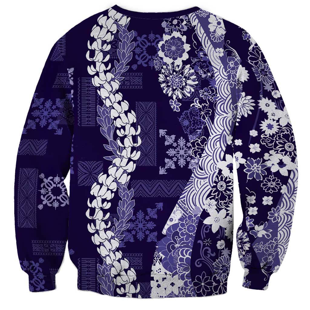 Hawaii Puakenikeni and Maile Lei Sweatshirt Purple Japanese Wave Style LT9 - Polynesian Pride
