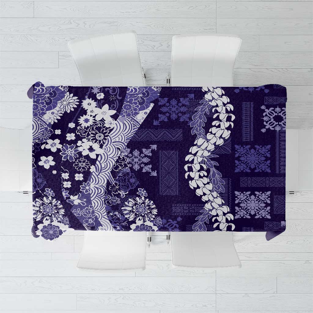 Hawaii Puakenikeni and Maile Lei Tablecloth Purple Japanese Wave Style LT9 Purple - Polynesian Pride