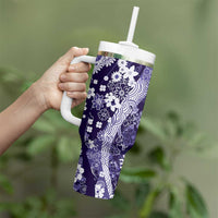 Hawaii Puakenikeni and Maile Lei Tumbler With Handle Purple Japanese Wave Style - Polynesian Pride