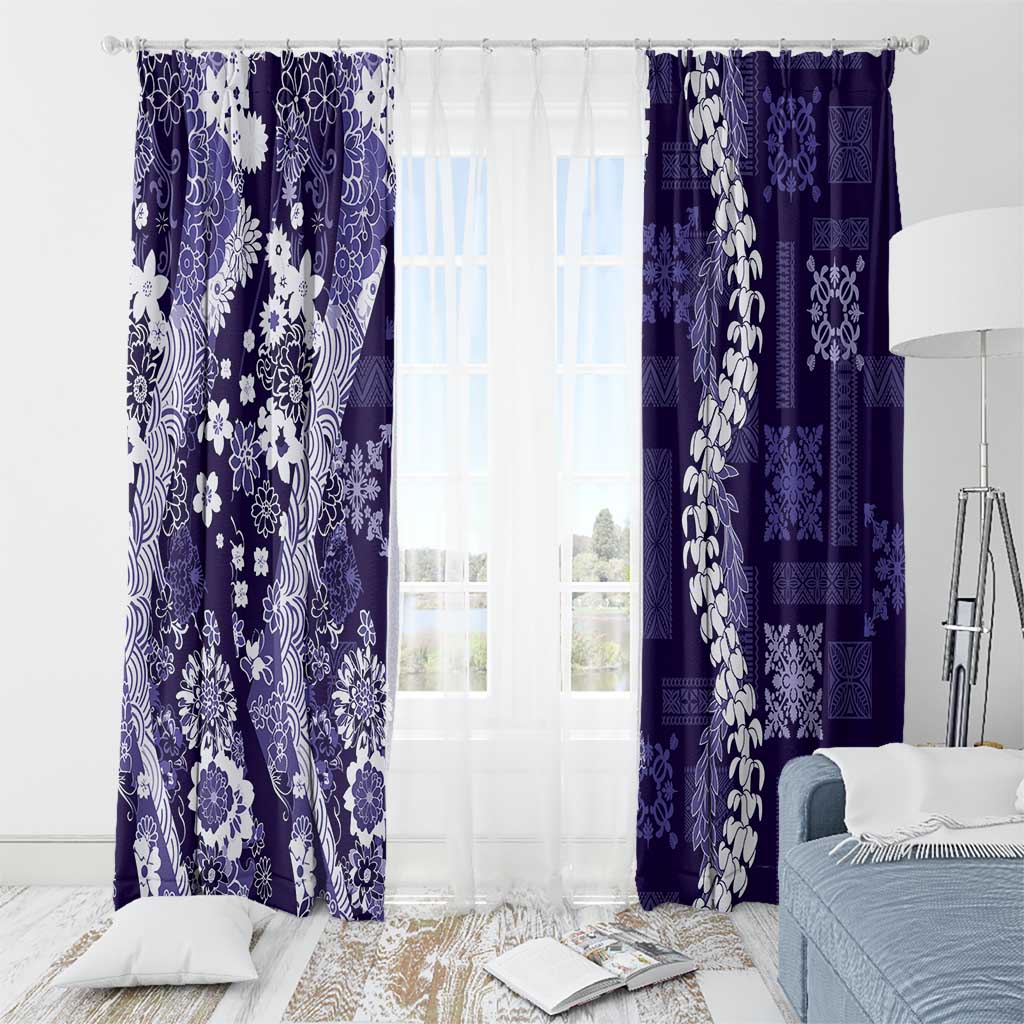 Hawaii Puakenikeni and Maile Lei Window Curtain Purple Japanese Wave Style - Polynesian Pride