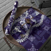 Hawaii Puakenikeni and Maile Lei Wrapping Paper Purple Japanese Wave Style - Polynesian Pride