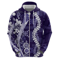 Hawaii Puakenikeni and Maile Lei Zip Hoodie Purple Japanese Wave Style - Polynesian Pride