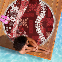 Hawaii Puakenikeni and Maile Lei Beach Blanket Red Japanese Wave Style LT9 - Polynesian Pride